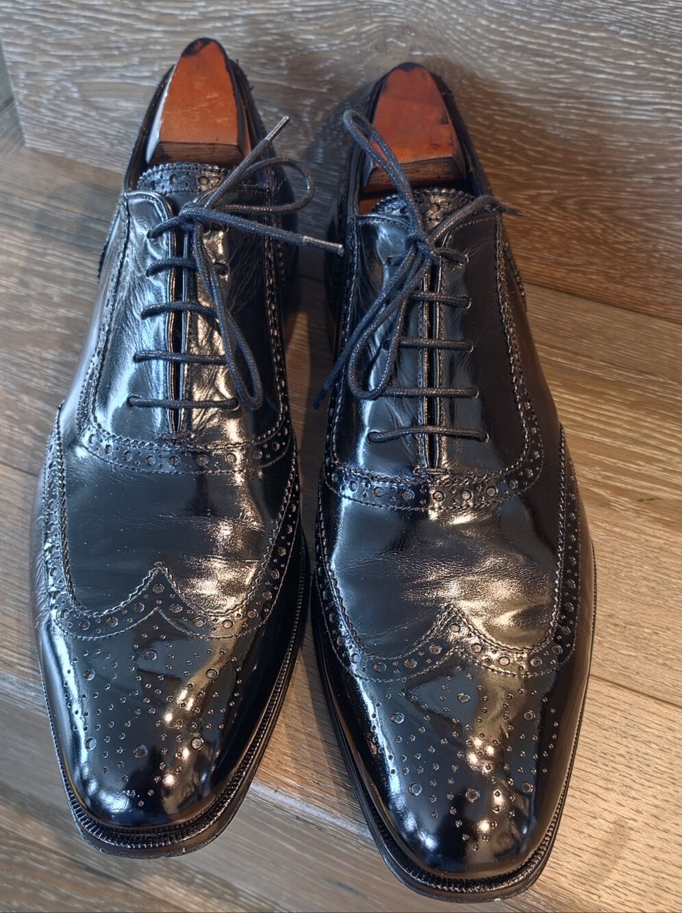 To Boot New York Black Polished Wingtip Derbys